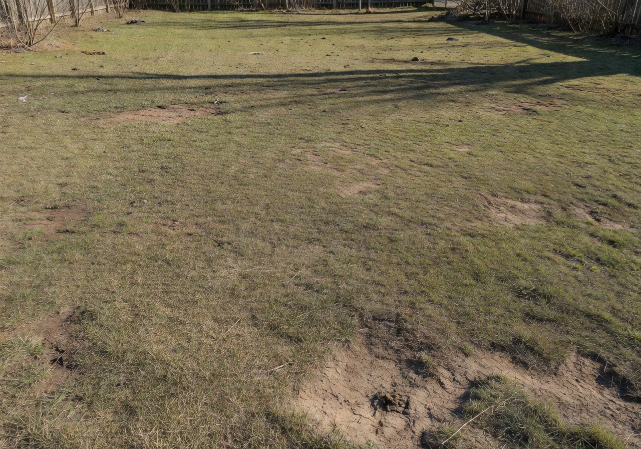 Bare backyard before garden pool installation showing empty grass area