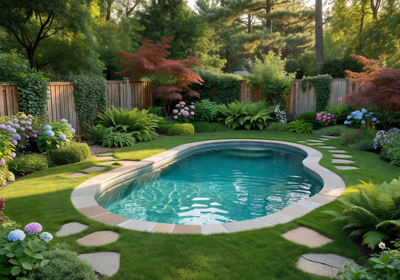 Beautifully transformed backyard with compact garden pool and green landscaping