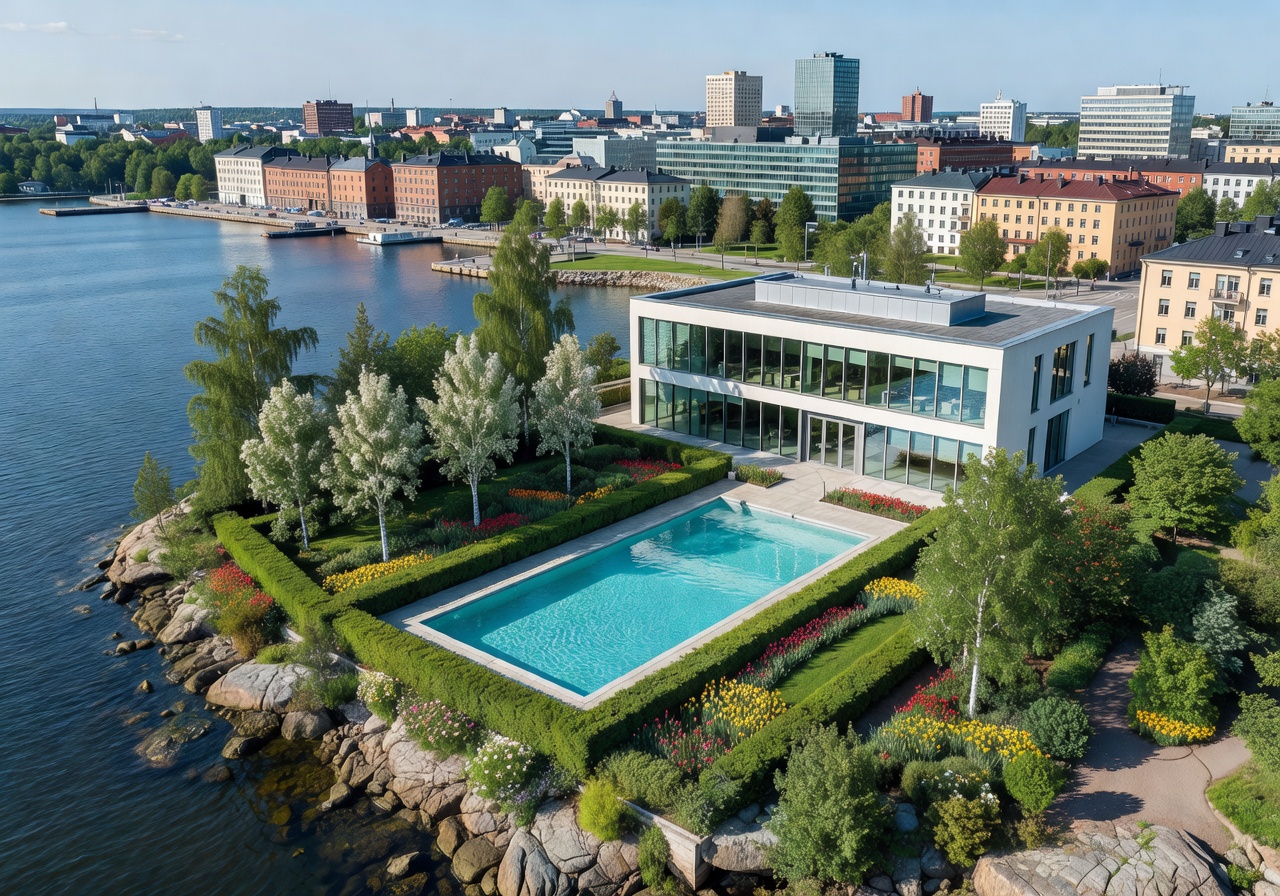 Map showing Helsinki Finland location of Mellosocialrely garden pool company office